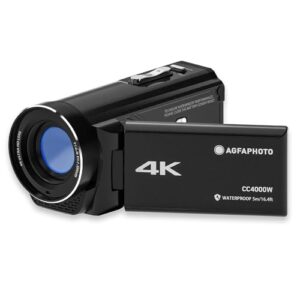 AgfaPhoto Realimove CC4000W – Wasserdichter 4K-Camcorder mit 3-Zoll-Touchscreen, 18-facher Digitalzoom, Video 2.7K, Foto 24 MP, LED, Lithiumbatterie – Schwarz