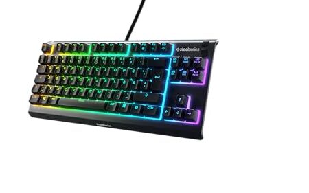 SteelSeries Apex 3 TKL Gaming Tastatur – RGB – Kompakter Tenkeyless-Formfaktor – 8-Zonen-RGB-Beleuchtung – Wasser- und Staubresistenz – Flüsterleise Gaming-Switches – DE Layout QWERTZ – Schwarz