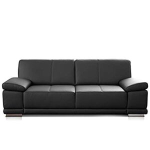 CAVADORE 3-Sitzer Sofa Corianne / Echtledercouch im modernen Design / Mit Armteilverstellung / 217 x 80 x 99 / Echtleder schwarz