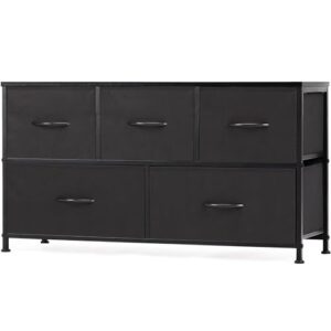 DUMOS Antonia Kommode für Schlafzimmer mit 5 Stoffschubladen, kleine Kommode Organizer Einheiten für Kleidung, Schrank, Kinderzimmer, Aufbewahrungsturm mit Schrank, Metallrahmen, Holzplatte, leichte