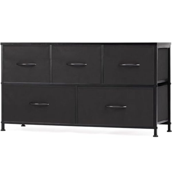 DUMOS Antonia Kommode für Schlafzimmer mit 5 Stoffschubladen, kleine Kommode Organizer Einheiten für Kleidung, Schrank, Kinderzimmer, Aufbewahrungsturm mit Schrank, Metallrahmen, Holzplatte, leichte