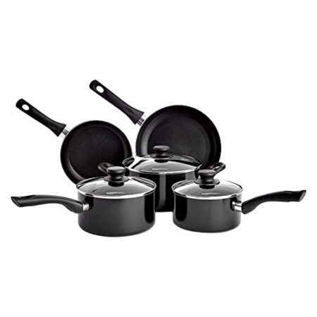 Amazon Basics 5-teiliges Kochgeschirr-Set mit Antihaftbeshichtung – induktionsgeeignet, mit Deckeln, Schwarz