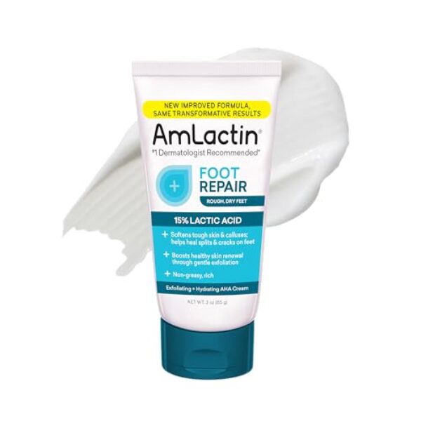 AmLactin Foot Repair Foot Cream Therapy, 3 Ounce Tube, AHA Cream