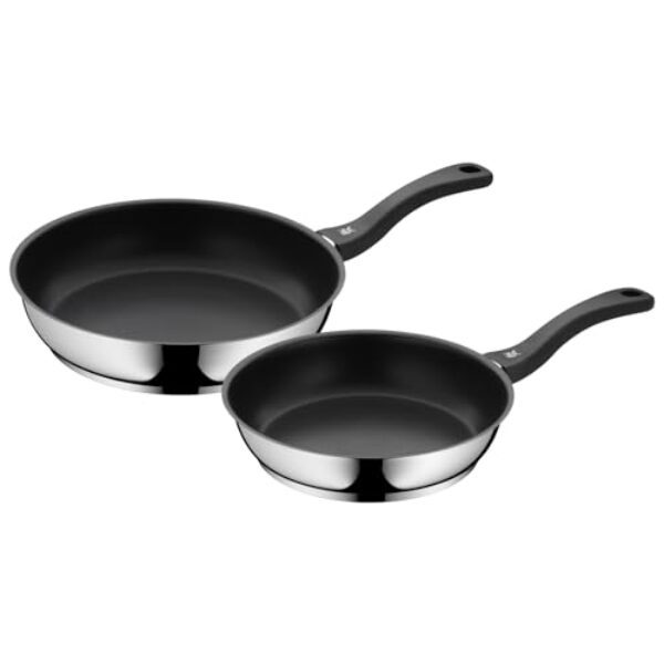WMF Devil Pfannenset Induktion 2-teilig, 28 cm + 24 cm, Bratpfannen, robuste Antihaftversiegelung, Trans-Term-Allherdboden, Schüttrand, Cromargan Edelstahl beschichtet, Kunststoffgriff
