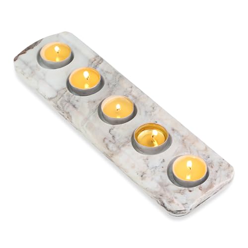 Cahzfie Luxuriöse Italien Naturmarmor 5-Fach Teelichthalter, Kerzenhalter, Wohnzimmer Schlafzimmer Deko Tischdeko, Kerzenständer für Hochzeit, Geburtstag, Urlaub (Palissandro Classico)