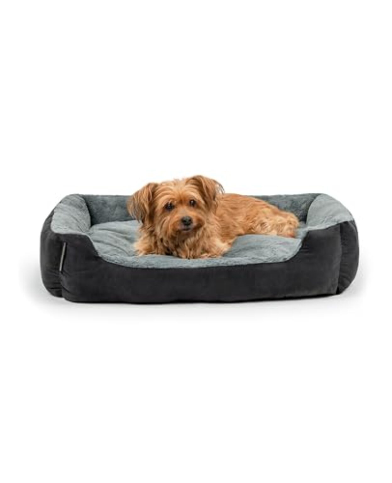 lionto Hundebett mit Wendekissen und Rutschfester Unterseite, Robustes Heimtierkissen mit tiefem Einstieg für Hunde und Katzen jeden Alters, 75×60 cm, kuscheliges Hundekissen, schwarz/grau