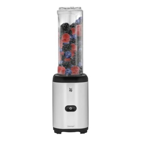 WMF Kult X Mix & Go Mini Smoothie Maker, Standmixer, Blender elektrisch, Shake Mixer 300 Watt Leistung, Tritan-Kunststoff Flasche 600ml, auslaufsicherer Schraubdeckel, rutschfeste Füße, Silber/Schwarz