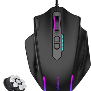 E-Yooso Kabelgebundene Große Gaming Maus, Große Gamer-Maus mit Schnellfeuertaste, 5 Seitentasten, 12400 DPI, 5 Beleuchtungsmodi, 11 programmierbare Makrotasten, einstellbare Gewichte