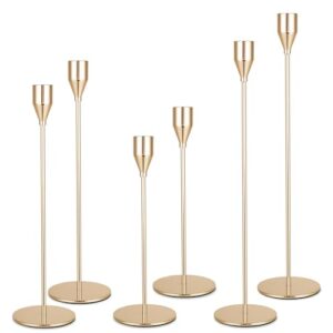 6 Teiliger Kerzenständer Metall, DREI Arten von stabkerzenhalter mit Höhen von 33/28/23 cm. Dekor Kerzenhalter Stabkerze für Hochzeiten, Partys, Geburtstage, Tischdekorationen (Gold)