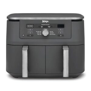 Ninja Dual Zone Digital Air Fryer, 2 Schubladen, 6-in-1, Heißluftfritteuse, 9,5L, Heißluft-Frittieren, Max Crisp, Rösten, Backen, Aufwärmen, Spülmaschinenfeste Körbe, Metallic Grau DZ400EU