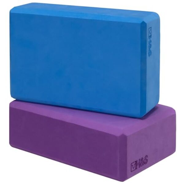 H&S Yoga Block 2er Set – Yoga Zubehör aus Moosgummi Schaumstoff – Yogablock in Blau und Lila – Yoga Blöcke – Yoga Klotz – Yogablocks Damen Herren
