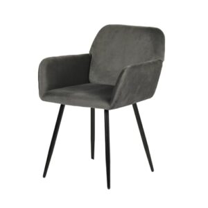 EGGREE Esszimmerstühle 1er Set Samt Stühle mit Armlehnen Gepolsterte Küchenstühle Moderner Design, Hochwertige Stühle für Esszimmer Wohnzimmer mit Stabilen Metallbeinen Tragkraft 150 kg, Dunkelgrau