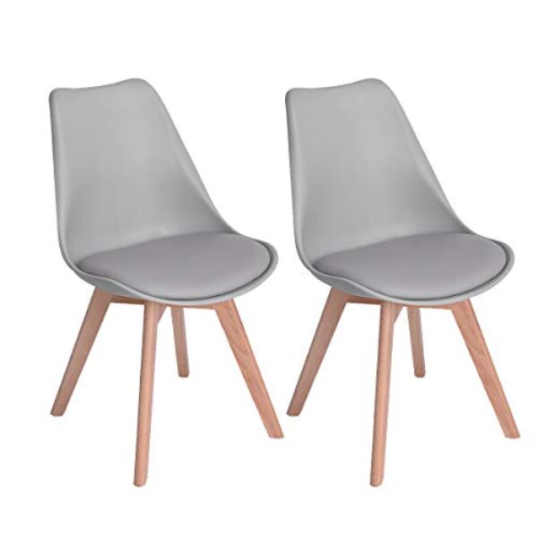 EGGREE 2er Set Esszimmerstühle mit Massivholz Buche Bein SGS Geprüfter, Retro Design Gepolsterter lStuhl Küchenstuhl Holz, Grau