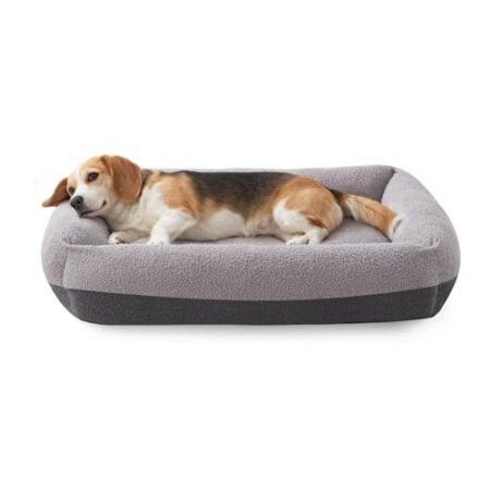 Pawk Hundebett Mittelgroße Hunde, Hundebett Waschbar mit Abnehmbarem Bezug, Hundekorb rutschfest Vierseitiges Nackenrolle Kissen Hundesofa, 63x53x18cm