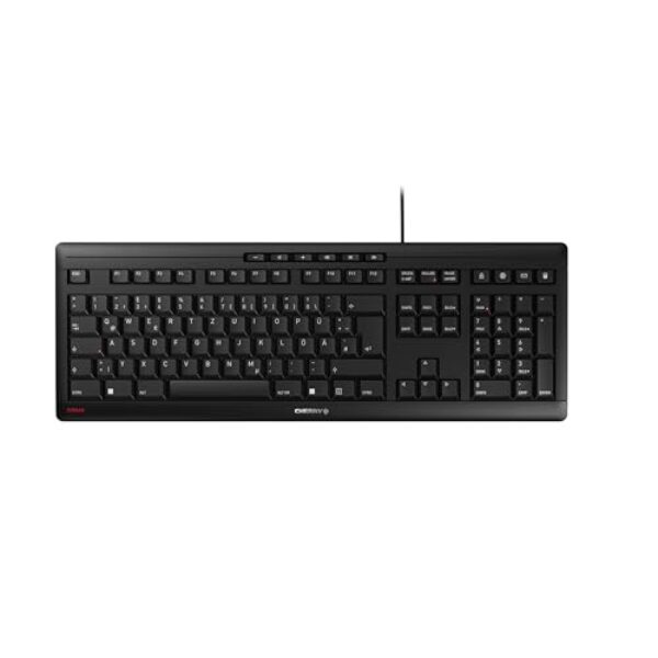 CHERRY Stream Keyboard, USB Tastatur, Kabelgebunden, „der Blaue Engel“, GS-Zulassung, QWERTZ Business-Tastatur, Schwarz