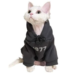 KASESSS Katzenbody, Katzenbekleidung, Sweatshirt Kostüm Für Katzen, Katzen Kleidung mit Kapuze, Langärmlige Cat Clothing mit Dünnem Fleece, Katzens-Winterkleidung für Katzens Kleine Hunde, Schwarz, M