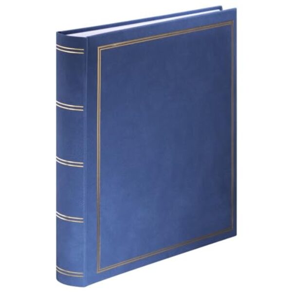 Hama Super-Jumbo Fotoalbum London 34×35 cm (Fotobuch mit 80 weißen Seiten, Album für 480 Fotos zum Selbstgestalten und Einkleben, Photoalbum mit Pergamin-Trennblättern) blau