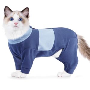 Katzenbody mit Beinen, Katzen Anzug Winter Jacke Katzenbody Nach Op mit Ärmel Lecken Und Kratzen An Nähten Verhindern(Blau, 2XL)