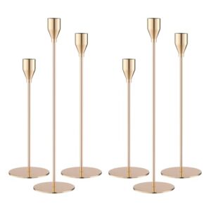 Kerzenständer Gold 6 Set,Kerzenständer Stabkerzen 33/29/23cm,Metall KegelKerzenleuchter Vintage Dekoration,Hochzeit Kerze Stand,Geeignet für Romantisches Candle Light Dinner,Jubiläum,Hochzeitsfeier