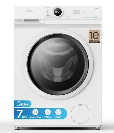 Midea MF10EW70B Waschmaschine / 7kg / 1400 U/Min/EEK A/Inverter Quattro Motor/Dampffunktion/Grosse Trommel/Nachlegefunktion/Kindersicherung/AquaStop, Weiß