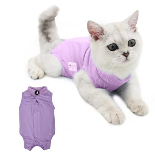 Katzenbody Nach op Kastration Katze, Katzen Body für Katzen Operation, Recovery Suit Katze, Chirurgischer Genesungsanzug, Professioneller Erholungsanzug für Bauchwunden Oder Hautkrankheiten (L, Lila)