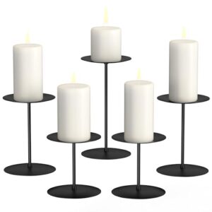 5er Set Kerzenständer Schwarz aus Metall, Kerzenhalter für Stumpenkerzen/Blockkerzen, Candle Holder für Tischdekoration Hochzei Halloween Weihnachts Deko