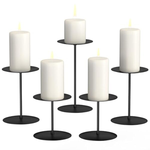 5er Set Kerzenständer Schwarz aus Metall, Kerzenhalter für Stumpenkerzen/Blockkerzen, Candle Holder für Tischdekoration Hochzei Halloween Weihnachts Deko