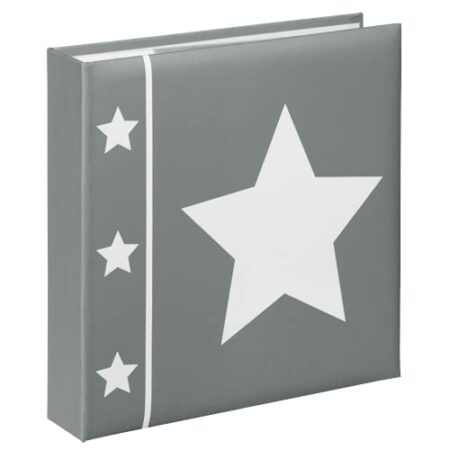Hama Einsteck-Fotoalbum „Skies“ (Memo-Album mit 100 Seiten, zum Einstecken von 200 Fotos im Format 10×15, Stern Motiv, 22,5×22) Einsteckalbum Fotobuch grau