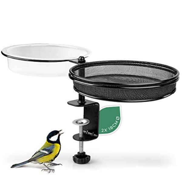 WILDLIFE FRIEND I Vogelfutterspender und Vogeltränke hängend – mit Balkonhalterung ? 18cm I 2-in-1 Vogeltränke Balkon, Vogelhaus Garten Metall für Sommer Vogelfutter