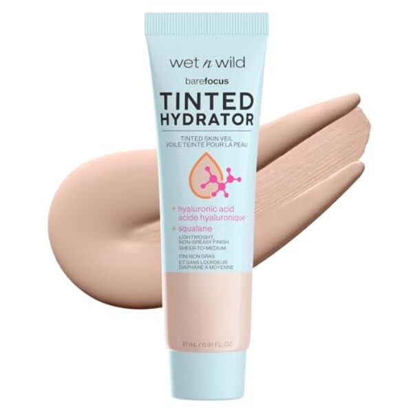 Wet n Wild, Bare Focus Tinted Hydrator, Getönte Gesichtscreme angereichert mit Hyaluronsäure und veganem Squalan für strahlende Haut, leichte bis mittlere Deckkraft, Semi-Mattes Finish, Blasser Ton