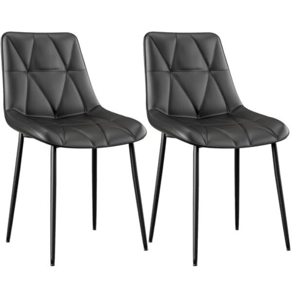 Clevich Esszimmerstühle 2er Set, Bis 200 kg, PU Polsterstuhl, Metallbeine, Stabil, Komfortabel, Einfache Montage, Küchenstühle 81x57x50CM (Schwarz, 2 Stück)