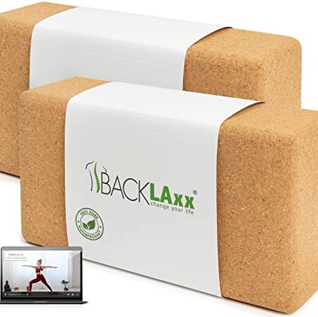 BACKLAXX® Yoga Block 2er Set aus Kork - 100% nachhaltiger Yogablock, perfektes Yoga Zubehör und Pilates Zubehör, 2 Yoga Blöcke als Yoga Set inkl. Anwendungsvideos, Yogablock 2er Set, Yogablöcke