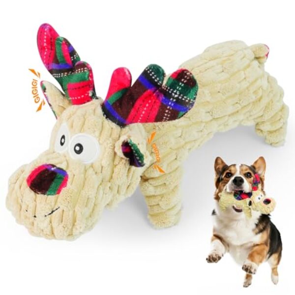 ROSAUI Hundespielzeug Weihnachten, Quietschend Spielzeug für Große Mittlere Kleine Hunde. Geschenke Kuscheltier Rentiere, Hunde