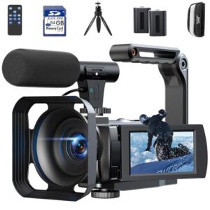 FIREFOTO Videokamera 5K Camcorder 56MP WiFi Vlogging Kamera für YouTube Digitalzoom 16X Touchscreen 3″ IR Nachtsicht Video Camera mit 2 Batterien, 64GB Karte, Fernbedienung, Mikrofon