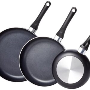 Amazon Basics 3-teiliges Bratpfannen-Set mit Antihaftbeschichtung, Größen: 20 cm, 25 cm und 30 cm, Schwarz