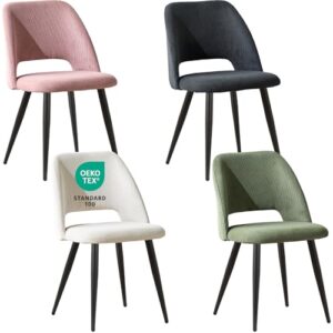 JIJIAN Esszimmerstühle 4er Set, Stühle Esszimmer, Küchenstühle, Wohnzimmer Essstühle mit Ausschnitt Rückenlehne Streifen Samt Stuhl, Gepolsterte Stühle für Esszimmer, Küche, Farbmischung