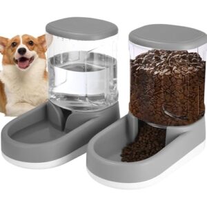Automatic Food Feeder and Waterer Set 2 Packs Automatic Pet Water Dispenser Pet Feeder Automatic Replenish Waterer Dry Food Storage Container Bowl, for Dogs Cats Pets Animals