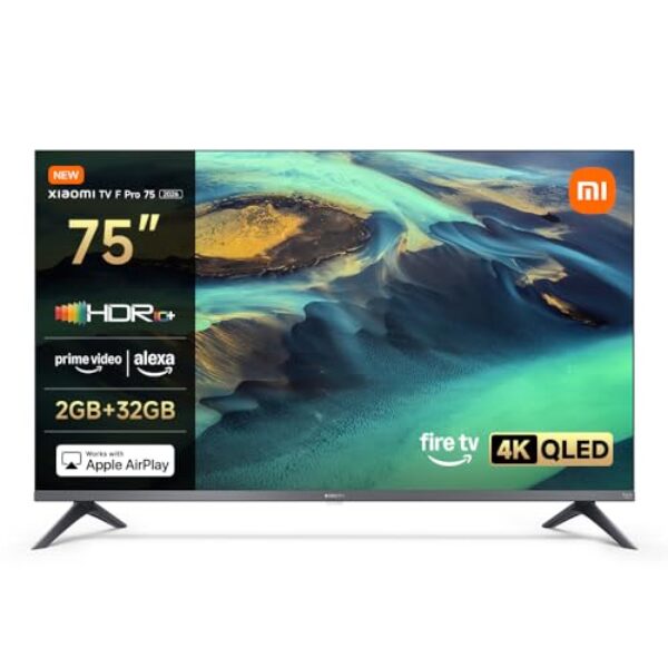 Xiaomi TV F Pro 75(190 cm), 4K UHD QLED, Smart TV, Fire OS8, Triple Tuner DVB-C/S/S2/T/T2,HDR10+, 60Hz mit 120Hz Game Boost Mode,MEMC,Sprachsteuerung mit Alexa,2GB+32GB,Kompatibel mit Apple AirPlay
