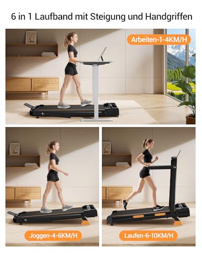 LONTEK Walking Pad Klappbar mit Steigung 10KM/H, 16% Laufband für Zuhause Klappbar mit Steigung, LED Anzeige, Fernbedienun, Laufbänder mit Handläufen, 3.0HP Treadmill for Home, Belastung 136KG – Bild 5