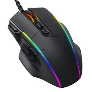 Dacoity Gaming Maus, Gaming Mouse mit 8 Programmierbare Tasten und Einstellbar 8000 DPI, RGB Beleuchtung PC Maus mit Kabel,USB-Wired Mouse mit Feuertaste ergonomisches für MMO,FPS,MOBA,Windows,PC,Mac