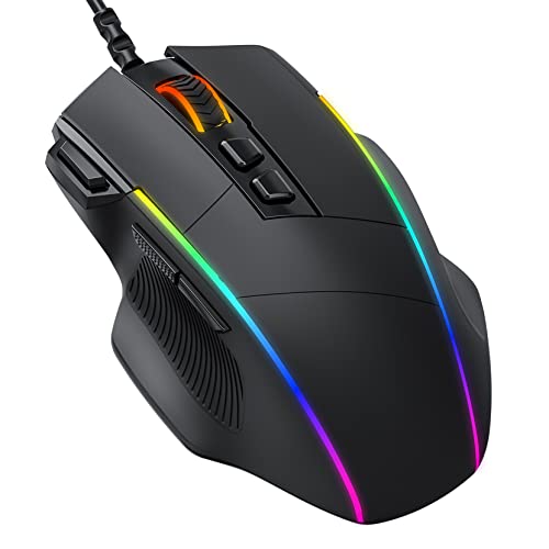 Dacoity Gaming Maus, Gaming Mouse mit 8 Programmierbare Tasten und Einstellbar 8000 DPI, RGB Beleuchtung PC Maus mit Kabel,USB-Wired Mouse mit Feuertaste ergonomisches für MMO,FPS,MOBA,Windows,PC,Mac