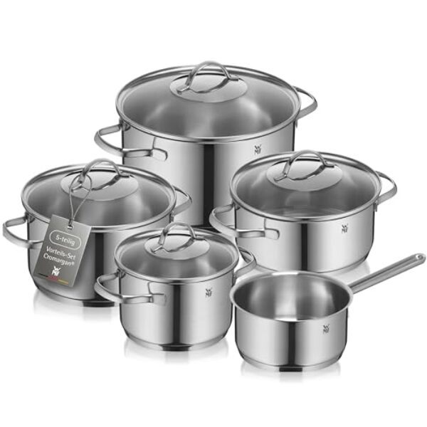 WMF Provence Plus Topfset Induktion 5-teilig, Kochtopf Set mit Glasdeckel, Cromargan Edelstahl poliert, Töpfe Set unbeschichtet