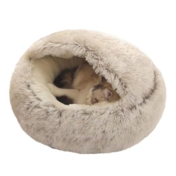 Ndier Flauschiges Katzenbett, Katzen höhle, weiches Plüsch, Höhle mit Kapuze, Katzenbett, für den Winter, warm, Schlafkissen, rutschfest, maschinenwaschbar, für Katzen und Welpen