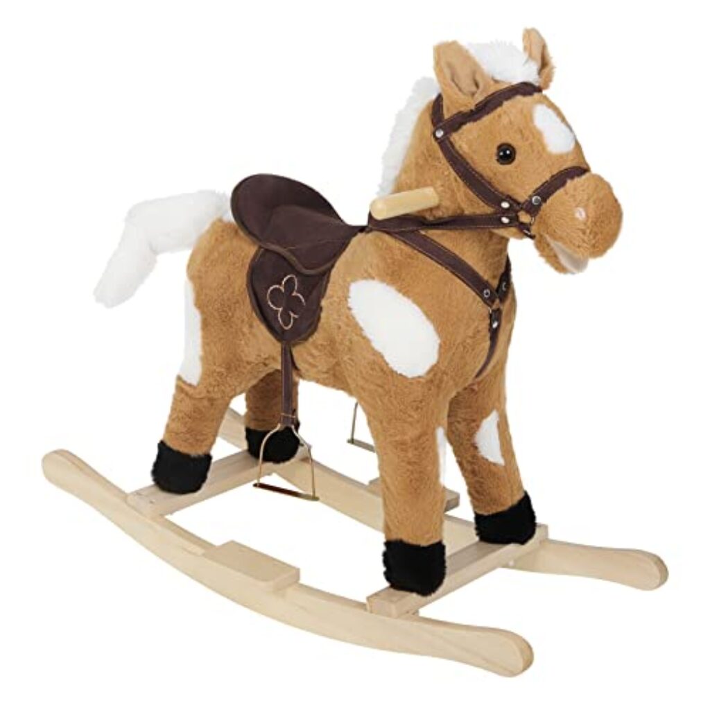 WOLTU Schaukelpferd für Babys, Spielzeug mit Tiergeräuschen und Haltegriffen, aus Plüsch und PP-Baumwolle, 74 x 65 x 34 cm