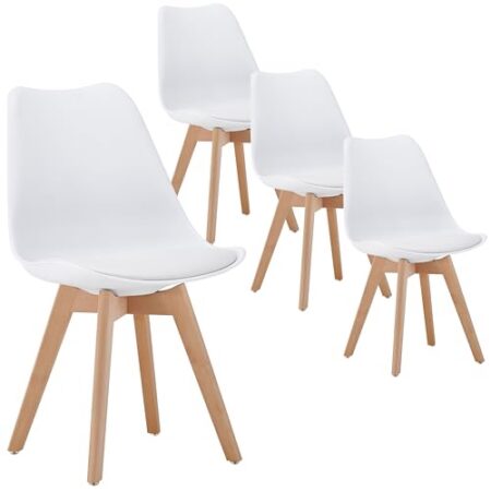 Deuline Esszimmerstühle 28mm stärke Massivholzbeine Polsterstuhl Eesszimmer Stuhl Oslo 4er-Set Weiss 521249 - Produktbild