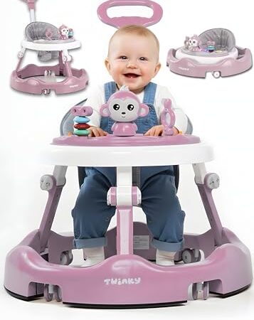 Twinky® Lauflernwagen mit Spielset & Bodenmatte – Robuste 4-fach verstellbare Vorschul-Lauflernhilfe – Ideal als Gehhilfe für die ersten Schritte Ihres Kleinen (Rosa)