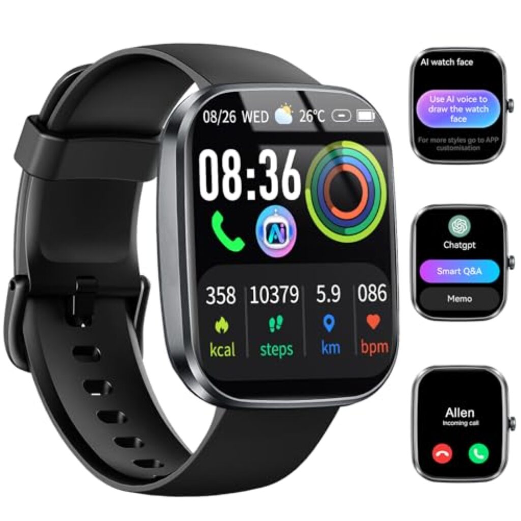 uaue Smartwatch Herren Damen, 1.91″ Smart Watch mit Bluetooth Anrufen/ChatGPT-AI, 110+ Sportmodi Fitnessuhr mit Herzfrequenz/Schlafmonitor/Schrittzähler, IP68 Wasserdicht Sportuhr für Android iOS