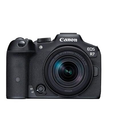 Canon EOS R7 Systemkamera mit RF-S 18–150mm Objektiv – 32,5 MP APS-C CMOS-Sensor – Dual Pixel CMOS AF II, integrierte Bildkombination, UVC/UAC-kompatibel - Perfekt, um Naturmome...