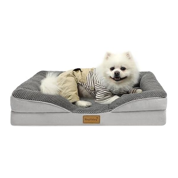Nepfaivy Orthopädisches Hundebett Kleine Hunde – Hundekorb Hundesofa Waschbar mit Eiförmigem Kistenschaum, Hundecouch mit Hohem Rand und Rutschfestem Boden für Kleine Hunde, 76x55cm