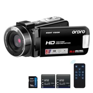 ORDRO B320 Videokamera Camcorder 1080P, 18X Zoom Vlog Kamera, Nachtsicht Kamera, 270° Drehbares HD-Display für Vlogging, YouTube und Videoaufnahmen​